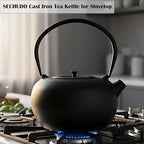 67.6oz Large Cast Iron Teapot and Cups Set, Black Enameled Tea Kettle for Stovetop, Heavy and Durable Tea Pot with Stainless Steel for Loose Tea, Chinese Tea Set for Gift, 2000ML