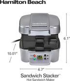 Hamilton Beach Sandwich Stacker Customizable Hot Sandwich Maker, 24 Sq. In. Non-Stick PFAS-Free Cooking Surfaces, Built-In Timer, Compact, Dishwasher-Safe, Perfect White Elephant Gifts, Silver (25471)