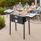 VEVOR Outdoor Propane Deep Fryer, Double Burners Commercial Fryer, 16 Qt Stainless Steel Cooker with Removable Baskets & Lids & Tanks, Oil Fryer Cart with Thermometer & Regulator, For Outdoor Cooking