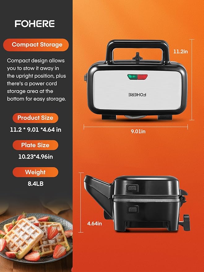 FOHERE Sandwich Maker 3 In 1 Waffle Maker With Removable Plates,1200W Grilled Cheese Maker, 5-gear Temperature Control, Non-stick Coating Easy to Clean, Indicator Lights, Silver/Black