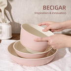 BECIGAR 8PCS Ceramic Cookware,Nonstick Ceramic Pan, Removable Handle Pots and Pans Set, Stackable Pan Set, Nonstick Pots and Pans Set Non Stick pot(Pink)