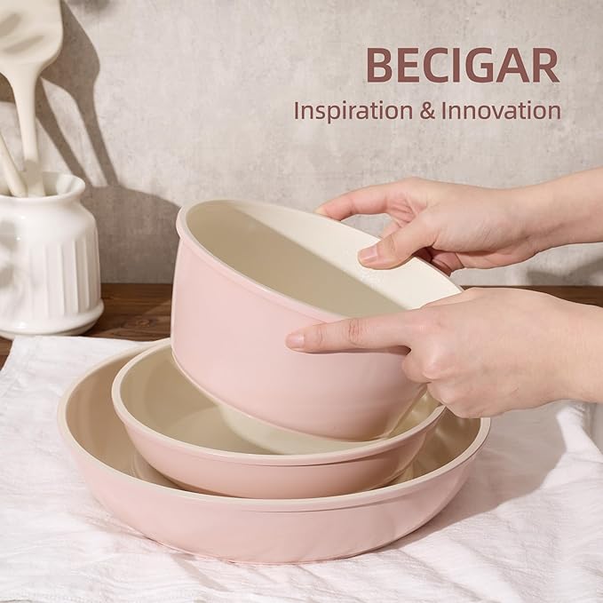 BECIGAR 8PCS Ceramic Cookware,Nonstick Ceramic Pan, Removable Handle Pots and Pans Set, Stackable Pan Set, Nonstick Pots and Pans Set Non Stick pot(Pink)