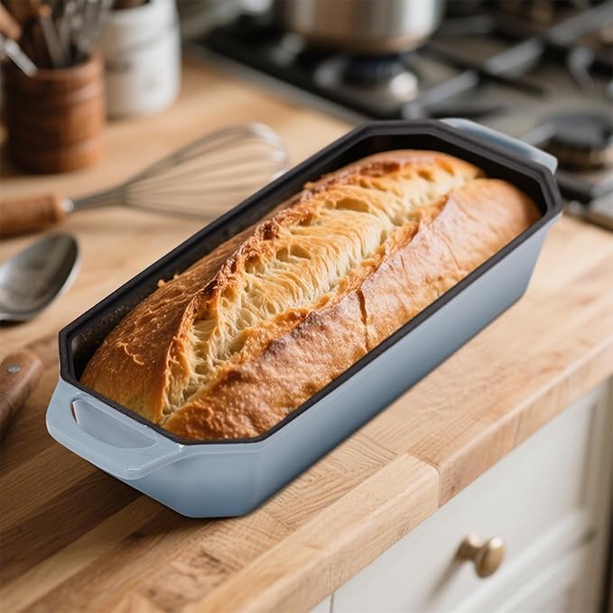 Flavehc Bread Pan Cast Iron Loaf Pan with Lid Bread Loaf Pan 13x5 Inch Enameled Cast Iron Sourdough Bread Pan, LightBlue