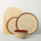 Pokini Stoneware Dinnerware Sets, Ceramic Plates and Bowls Set, Microwave & Dishwasher Safe Kitchen Dish Set, Modern Dinner Salad Plates | Cereal Bowls for 4, Dishware Sets Brown Yellow