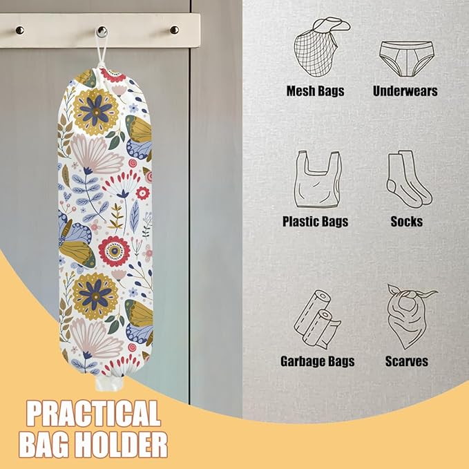 Butterfly Plastic Bag Holder, Wall Mount Grocery Bag Holder, Plastic Storage bag, Pull Rope Free Adjustment, Plastic Bag Holders for Grocery Bags, Plastic Bag Dispenser for Home Kitchen Office
