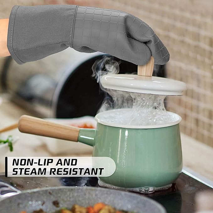 HOMWE Silicone Oven Mitts and Pot Holders for Kitchen & Baking - Set of 4 Heat-Resistant, Heavy-Duty Cooking Mittens w/Non-Slip, Textured Grip