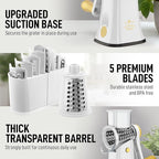 Zulay Kitchen Rotary Cheese Grater 5 Blade Cheese Shredder - Manual Hand Crank Cheese Grater With Reinforced Suction & 5 Interchangeable Drums - Easy to Use, Vegetable Chopper Round Mandoline Slicer