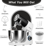 Aifeel Stand Mixer, 6.5QT Mixer with Ice Cream Maker Attachments, Kitchen Electric Mixer Multifunctional Bread Dough Mixer with Dough Hook,Whisk & Beater, Food Mixer for Baking (Black-White)