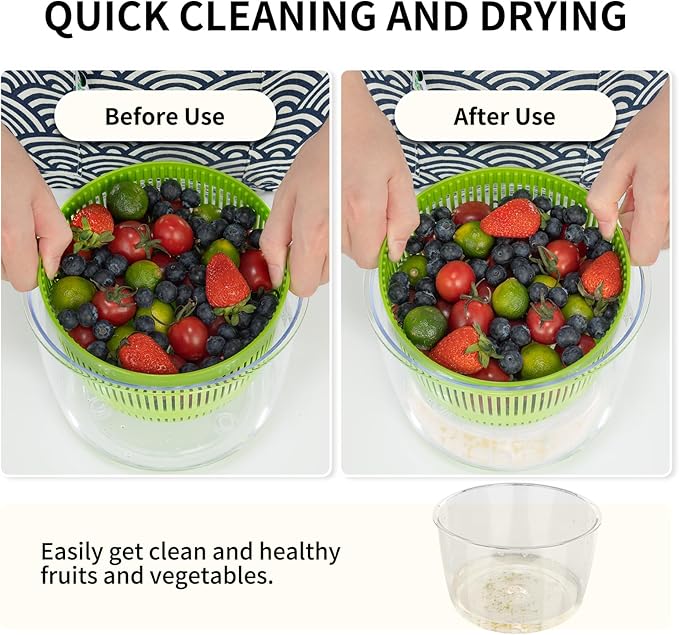 Salad Spinner, Fruit and Vegetable Washer, Spin and Dry Salad Greens, 3 QT Lettuce Spinner with Bowl and Mesh Basket