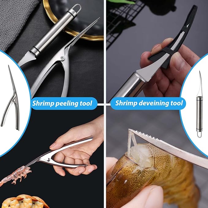 3 Shrimp Deveining Tool, FRIVASTIC Shrimp Peeler Cleaner, Tow-In-One Shrimp Line Knife, Stainless Steel Shrimp Line Knife, Stainless Steel Crawfish Peeler Tool, Shrimp Threader Fishing Line Remover