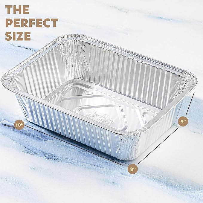 PLASTICPRO 25 Pack Aluminum Pans 8'' X 10" Disposable Pans with Covers Heavy Duty 5 lb Foil Pans for Baking and Cooking