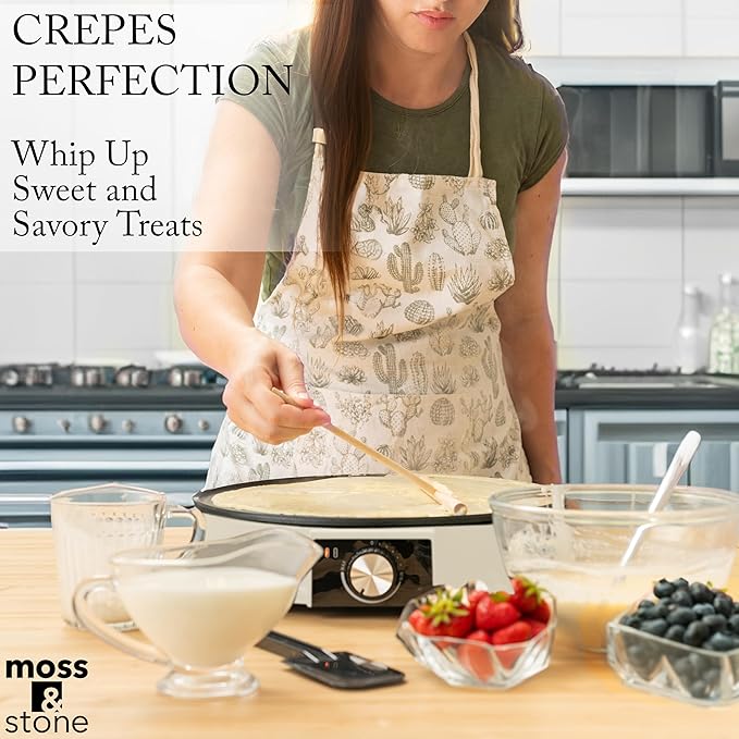 Moss & Stone 12” Electric Griddle Pan & Crepe Machine, Non-Stick Electric Crepe Maker with Adjustable Temperature, Includes Spreader & Spatula – Ideal for Pancakes, Blintzes & Tortillas