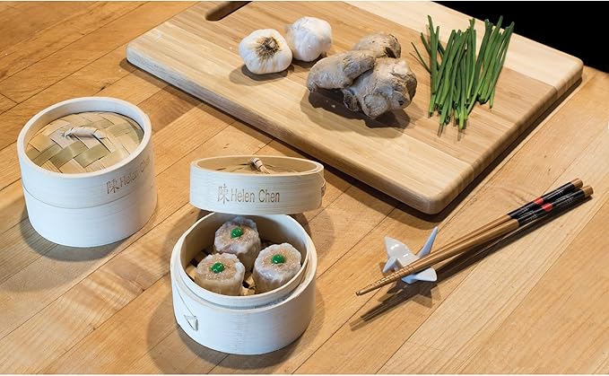 Helen's Asian Kitchen Bamboo Dim Sum Food Steamer With Lid, 4 Inch, 1 Tier Basket For Dumplings, Bao, And Small Bites