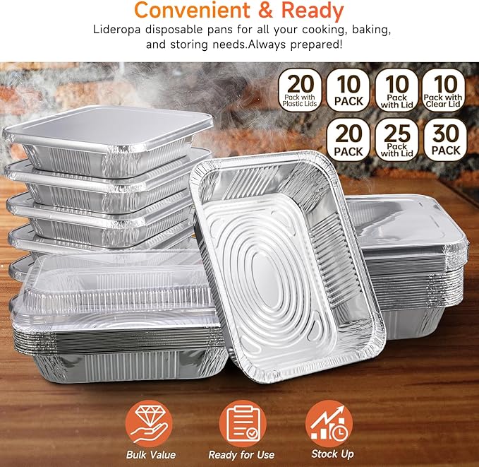 Aluminum Pans with Clear Lids 9x13-10 Pack Aluminum Foil Pans, Heavy Duty Disposable Pans for Cooking, Baking, Meal Prep, Parties & Food Storage