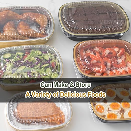 Oval Aluminum Foil Catering Trays with Lids (5 Pack) – 2X Thicker Heavy Duty Gold Serving Platters for Parties, Catering, Takeout & Food Service, 68oz
