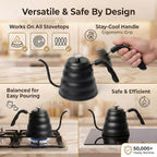 Barista Warrior Gooseneck Kettle with Thermometer - 1.2L Pour Over Coffee & Tea Kettle, 18/8 Matte Black Gooseneck Kettle Pot, Precision Pour Drip Spout, Suitable for All-Stoves (40 fl oz)