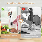 Toogel Cordless Immersion Blender, 4-in-1 Electric Hand Blender with 21-Speed & 3-Angle Adjust, USB Rechargeable, BPA-Free & Dishwasher Safe for Baby Food, Smoothies, Soup (White)