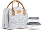 Fit & Fresh Bloomington Lunch Bag for Women - Insulated Large Lunch Box for Work with Containers, Leak-Resistant, Stain-Resistant, Zipper Closure, Gray Seaport Geo