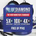 Blue Diamond 5QT Saute Pan with Lid, Non Toxic PFAS-Free Diamond Ceramic Nonstick, Dishwasher & Oven Safe, Metal Utensil Safe, Deep Jumbo Cooker Skillet with Helper Handle, Glass Lid, Blue