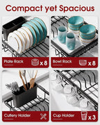 Sakugi Dish Drying Rack in Sink - Expandable Stainless Steel Dish Rack Over the Sink, Kitchen Sink Drain Strainer with Cutlery Holder & Cup Holders, 15.4 x 9.8 x 3.0 Inch, Black