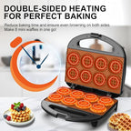 Mini Waffle Maker, Small Waffle Iron with Quick Heat-Up, Makes 8 x 2” Tiny Waffle Bites for Kids, Locking Buckle & Cool Touch Handle, Nonstick Plates, Perfect for Breakfast, Brunch, Desserts & Snacks