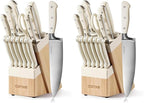CAROTE 14 Pieces Knife Set with Block, Forged, High Carbon Stainless Steel Sharp Blade Block Knife Set, Dishwasher Safe Cutlery, Cream (Pack of 2)