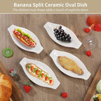 4 Piece Oval Au Gratin Baking Dishes Set, 8 X 4 In Ceramic Banana Split Boats, Oven & Microwave Compatible Mini Casseroles With Handles