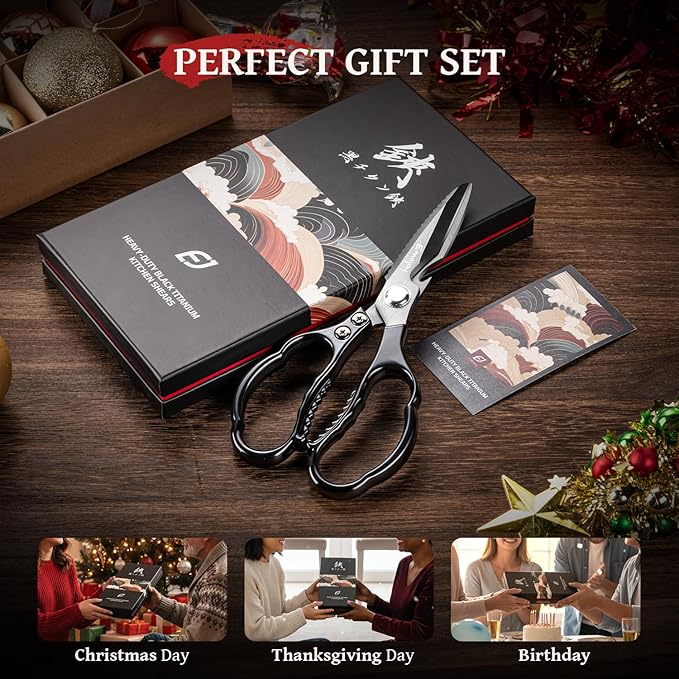 Emojoy Kitchen Shears for Food, Titanium Kitchen Scissors All Purpose, Japanese 5Cr15MoV Steel Heavy Duty Blades for Meat, Herbs & Poultry, Dishwasher Safe