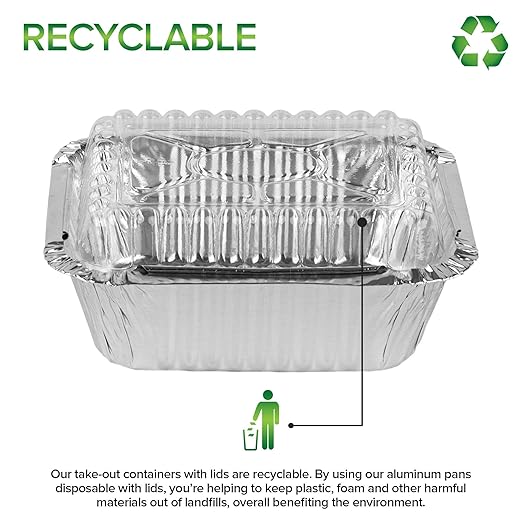 Stock Your Home 1 lb Small Aluminum Pans with Clear Plastic Lids (100 Pack), Disposable Cookware & Takeout Trays for Restaurants & Catering