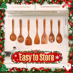 Mooues Wooden Spoons for Cooking, Wooden Utensils for Cooking Natural Teak Wooden Kitchen Utensils Set Comfort Grip(9 PCS Xmas Gift)