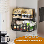 Magnetic Shelf for Fridge,Hanging Wall Basket for Potato Onion Fruit and Vegetable Storage Bins,Large Produce Container Magnetic Spice Rack for Refrigerator Kitchen Counter Pantry,Black
