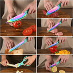 Kitchen Knife Set with Guards, 13 Piece Rainbow Titanium Coated Stainless Steel Boxed Knives Set, Anti-Rust and Dishwasher Safe, 6 Knives with 6 Blade Covers and Kitchen Shears