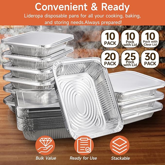Disposable Aluminum Foil Pans with Lids 9x13-10 Pack Aluminum Foil Pans, Heavy Duty Aluminum Baking Pans for Cooking, Baking, Meal Prep, Parties & Food Storage