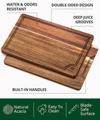 ROYAL CRAFT WOOD Wooden Cutting Boards for Kitchen Meal Prep & Serving - Bamboo Wood Serving Board Set with Deep Juice Groove Side Handles - Charcuterie & Chopping Butcher Block for Meat