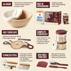 Superbaking Sourdough Starter Kit, 9" Splinter-Free Banneton Bread Proofing Basket Set with Non-Stick Silicone Dough Sling & Glass Starter Jar Kit, Sourdough Bread Baking Supplies, Sourdough Tools