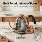 Barista Warrior Gooseneck Kettle with Built-In Thermometer for Pour Over Coffee & Tea - 1L Stainless Steel Kettle Stovetop Safe with Precision Spout - Copper Coated Stainless Steel