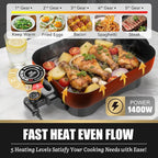 FineMade Family Size Electric Skillet with Lid, XL Electric Skillet, Deep Skillet, Temperature Control, Square 15 x 11.5 Inch Ceramic Nonstick Interior, Graphite