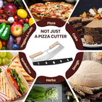 Pizza Cutter Rocker Blade with Wooden Handle, Premium 14inch Pizza Knife Rocker Cutter with Sharp Stainless Steel Blade and Protective Cover, Slicing Through Crust in One Single Rocking Motion