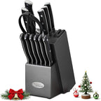 Marco Almond® Kitchen Knife Set with Block KYA31,14 Pieces Japanese Stainless Steel Cutlery Knives Block Set for Kitchen with Built-in Sharpener