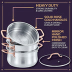 CONCORD Premium Stainless Steel 3 Tier Steamer w/Rose Gold Handles 26 cm