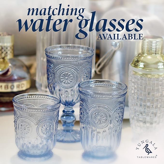 Yungala Blue-Wine-Glasses-Sunflower-Set-6 Blue Wine Glasses Set of 6 Vintage Hobnail Goblets 10 oz Dishwasher Safe