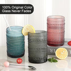 KMIGRUAN 15oz Colored Hobnail Drinking Glasses Set of 6,Vintage Kitchen Glassware, Embossed Beaded Glass Cups,Water Tumbler for Cocktail,Juice and Various Mixed Drinks