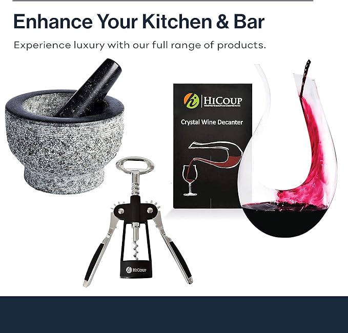 Hicoup Wine Opener - Professional Corkscrews for Wine Bottles w/Foil Cutter and Cap Remover - Manual Wine Key for Servers, Waiters, Bartenders and Home Use - Stainless Steel With Jade Resin Inlay