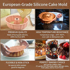PADELE 2 Pack Silicone Cake Pan Nonstick,10 Inch, Silicone Cake Molds,Pound Cake Pan, Baking Cake Pan for Jello,Gelatin,Cake,Brownie and Bread（Pink+Blue）