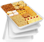 SpaceTrove 4-Pack Serving Tray Set, Reusable Plastic Serving Platter for Party Supplies, Entertaining, Grilling Accessories, Stackable Kitchen Snack Box Container for Dessert, Fruit, Cookie, (White)