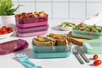 Ello 2-Pack Lunch Stack Plastic Food Storage Container Bento Box with Airtight, Leak-Proof Locking Plastic Lids and Silicone Base, BPA-Free, Freezer, Microwave, and Dishwasher Safe, Raspberry