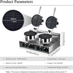 110V 2600W Commercial Double Waffle Maker,Non-Stick Commercial Waffle Baker,Stainless Steel Belgian Waffle Iron for Restaurant Party Food Stall, Bakery Snack Bar Family