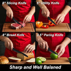 12-Piece Kitchen Knife Set, Stainless Steel Knives with Non-Stick Coating, Dishwasher Safe, Black Knife Set with Rose Gold Rivets 6 Blade Guards, Perfect for Home Chefs Cooking Enthusiasts