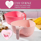 Paris Hilton Heart Bowl & Colander Set, Nesting 2-Piece Design with 3-Quart Capacity, Dishwasher Safe, Made without BPA, Pink