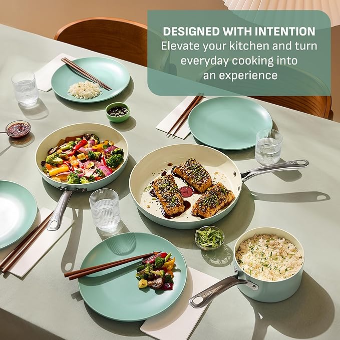 T-Fal Inspire Ceramic Frying Pans Nonstick 10.5 Inch Skillet with Lid, Oven Safe to 500°F, Cookware Stainless Steel Handle, Mint Green